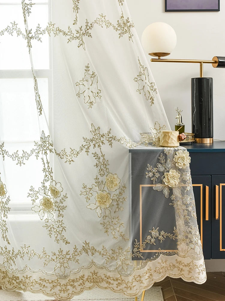 rideau semi transparent brodé fleurs élégant moderne maison polyester machine lavable