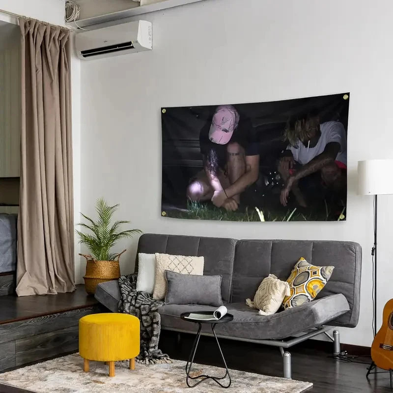 tapisserie murale personnalisée suicideboys noir rose moderne chambre salon abstraite floral assis chapeau