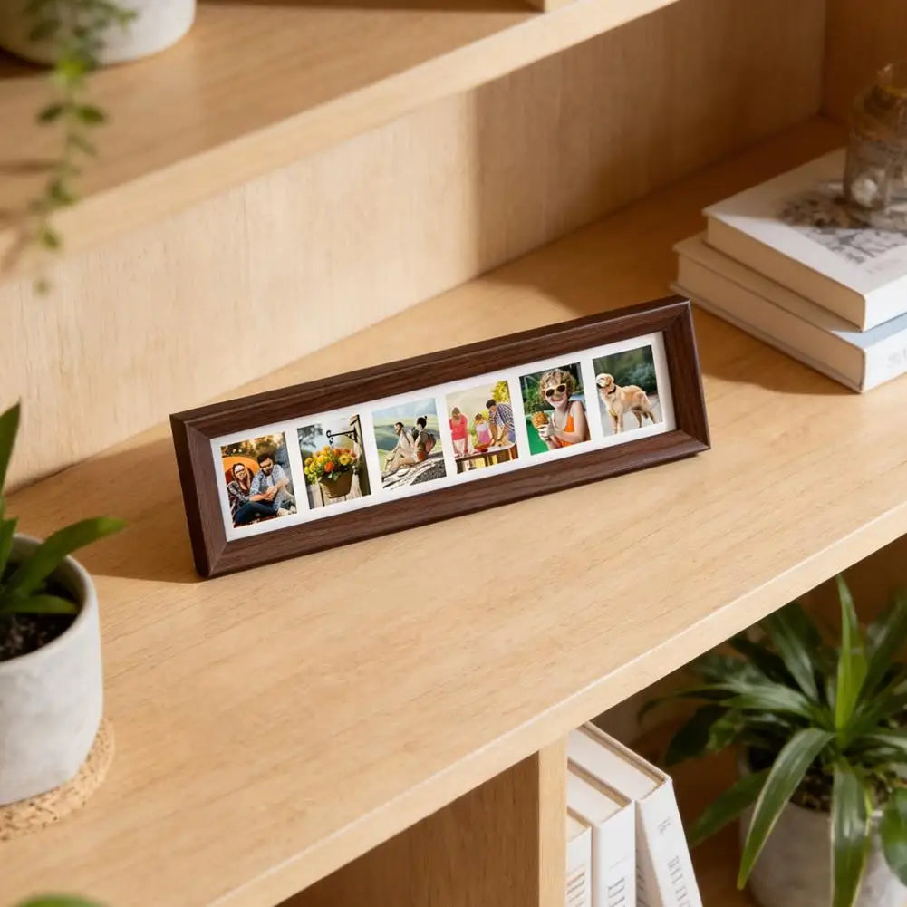 cadre photo multiple photos contemporain motif boisé marron foncé passe partout blanc semi transparent