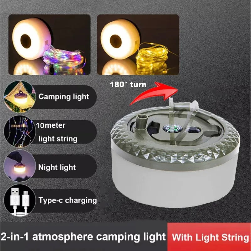 guirlande lumineuse camping modes led rechargeable portable sécurité décoration extérieure fil transparent losange gravé