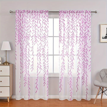 rideau moderne feuilles vertes blancs fenêtre maison 100% polyester deux pièces
