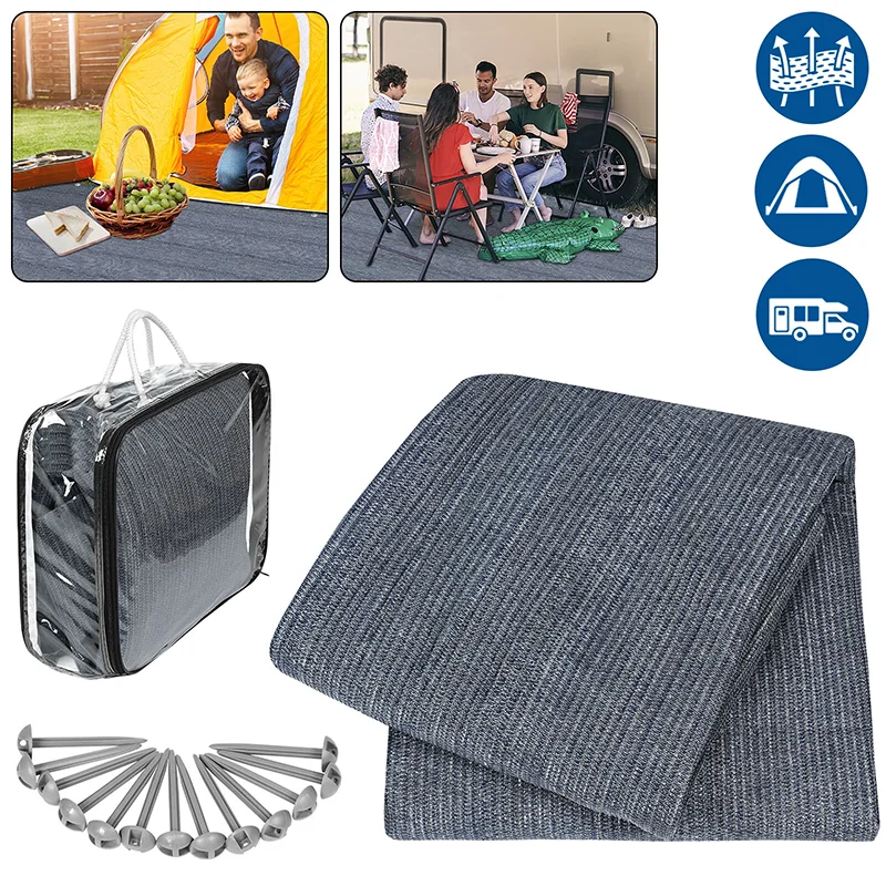 tapis camping gris foncé rayures horizontales clous tente sol moderne 3m 250cm