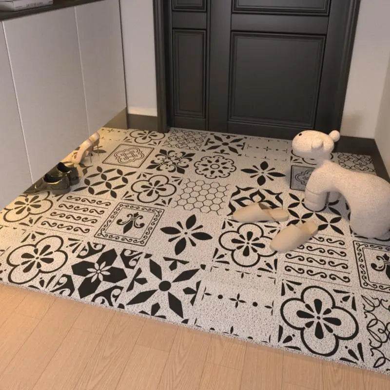 tapis d'entrée extérieur pvc noir blanc motif géométrique moderne antidérapant couloir porte