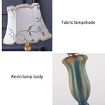 lampe table classique vintage abat jour tissu floral brodé couleur or bleu turquoise beige