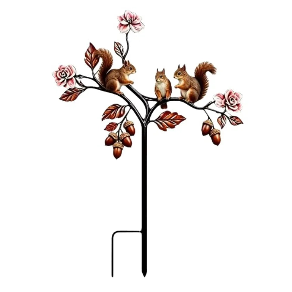 sculpture jardin moderne motifs fleurs insectes stylisés rouge noir vert blancextérieur decoration amusante fait
