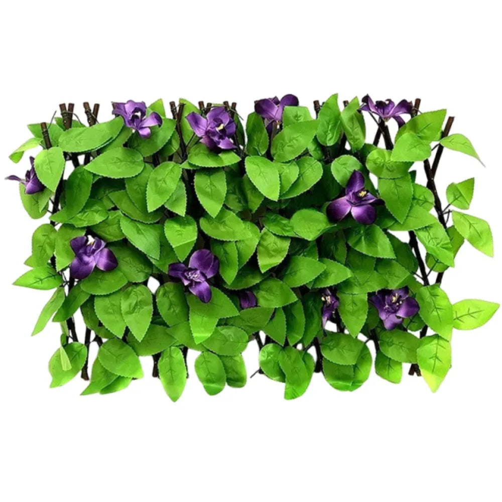 plantes artificielles feuilles vertes fleurs violettes roses blanches moderne décoration intérieure
