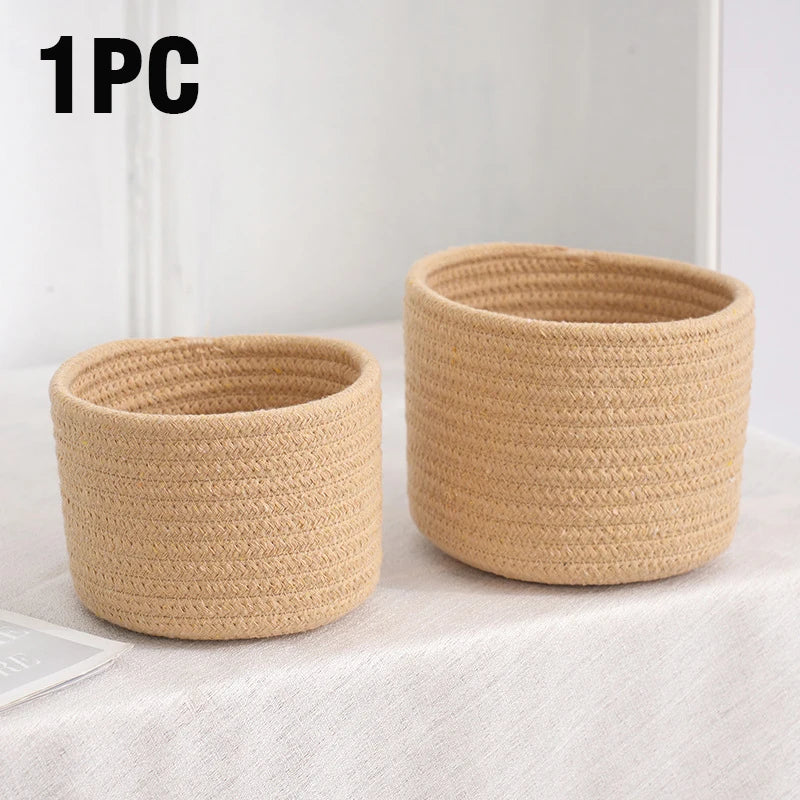 corbeilles rangement tissées coton blanc rose bleu clair pliables respectueuses l'environnement multifonctionnelles moderne rustique