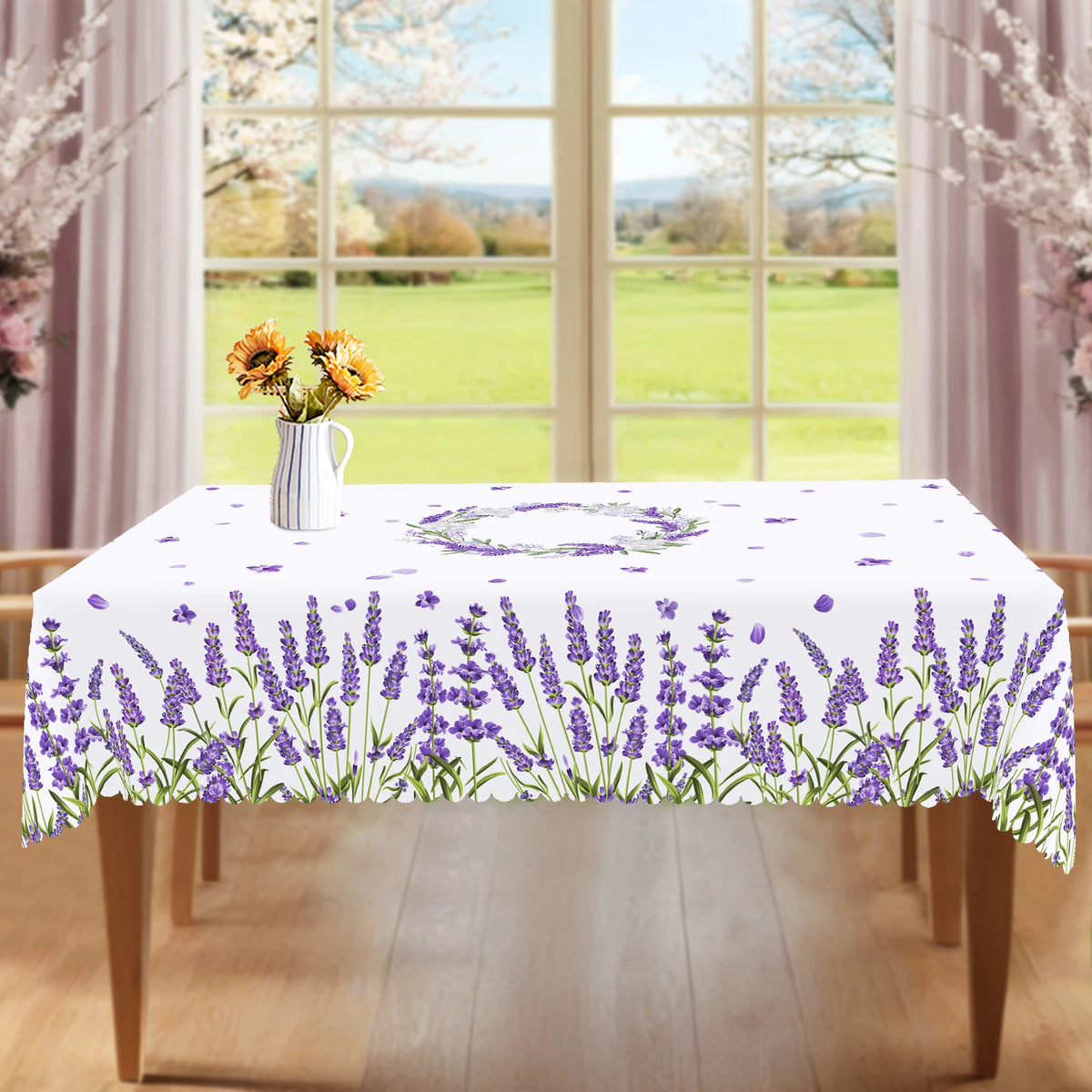 nappe fleur lavande motif floral table imperméable usage extérieur printemps mariage décoration classique violet
