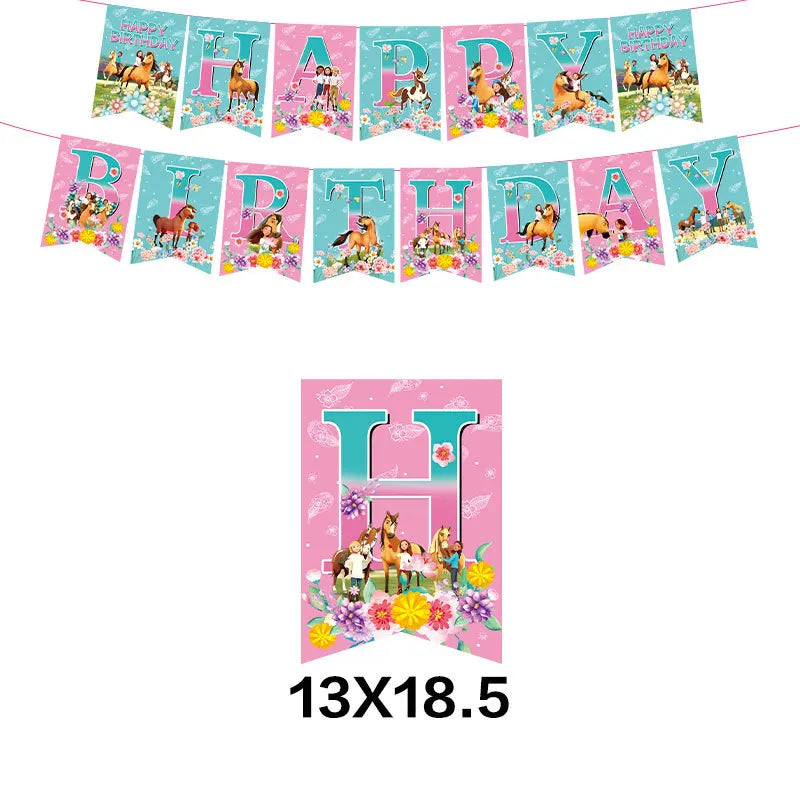 assiettes festives anniversaire dessin animé chevaux personnages papier coloré serviettes gobelets nappe tablecloth
