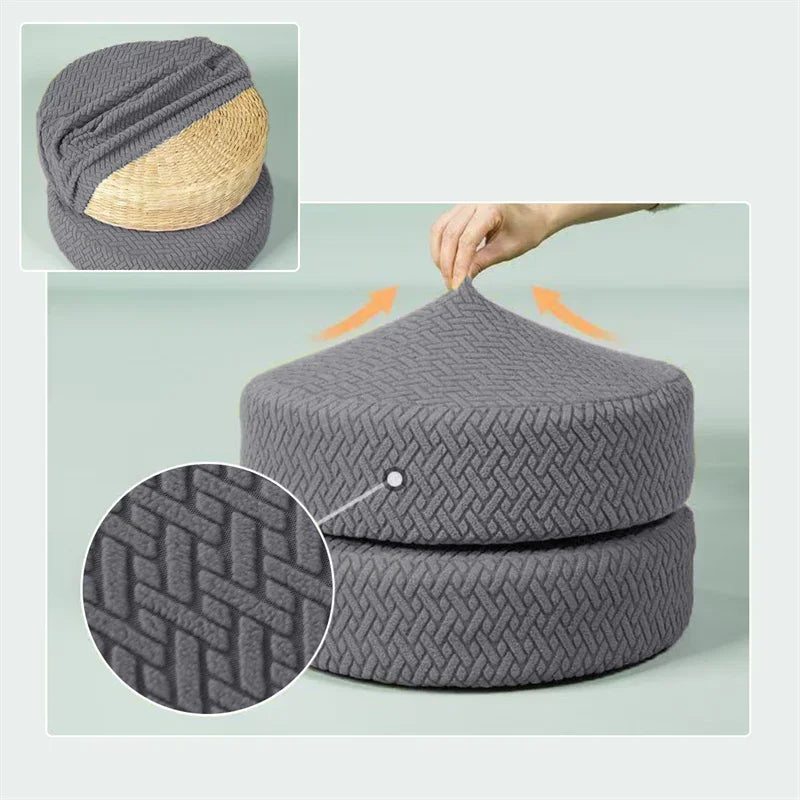 housse protection pouf rond gris moderne motif géométrique élastique