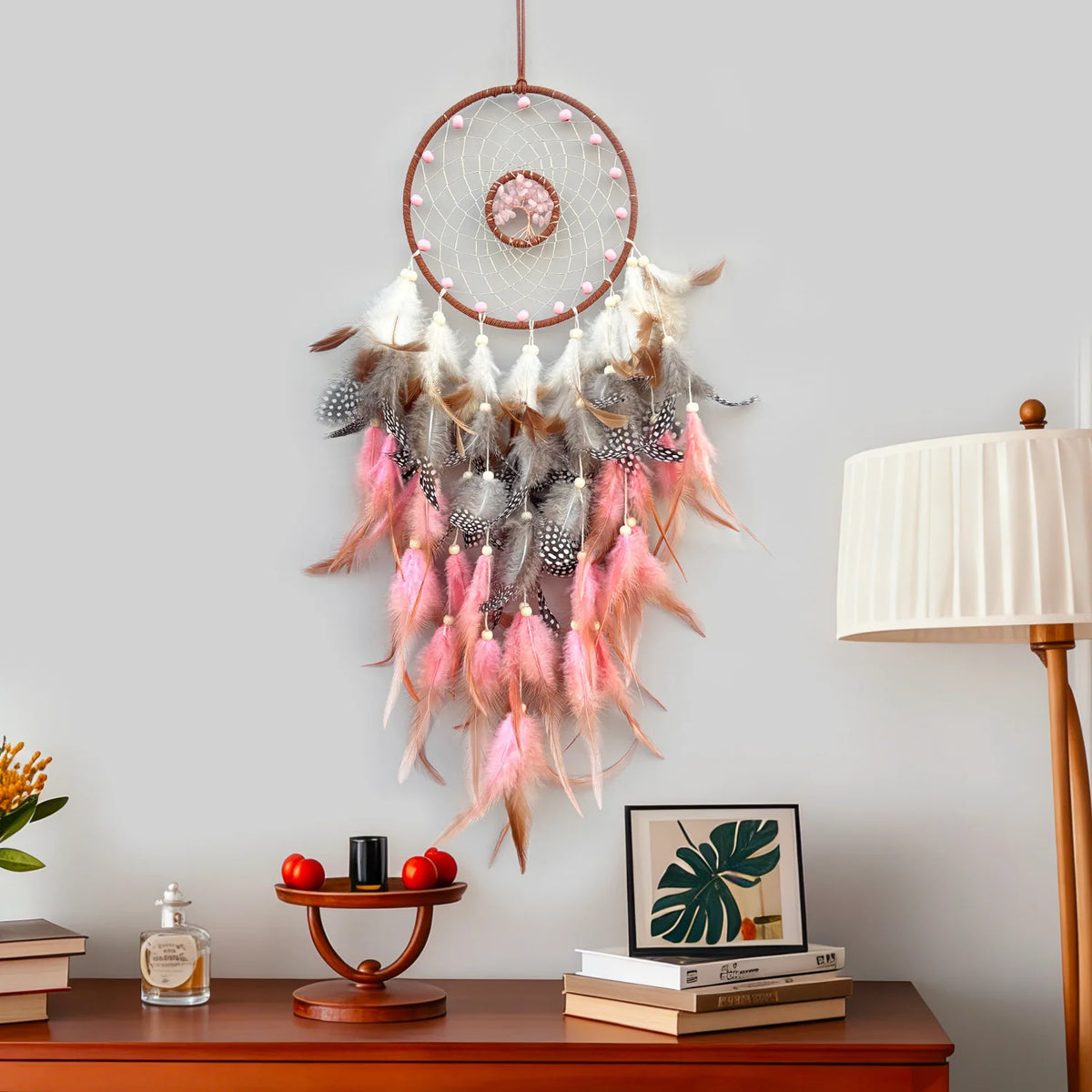 attrape rêves boho chic plumes multicolore bleu rouge gris orange salon chambre