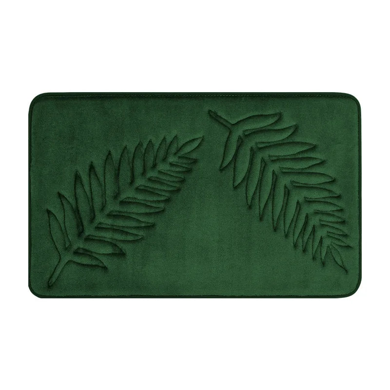 tapis bain doux feuilles fougère relief moderne vert gris polyester