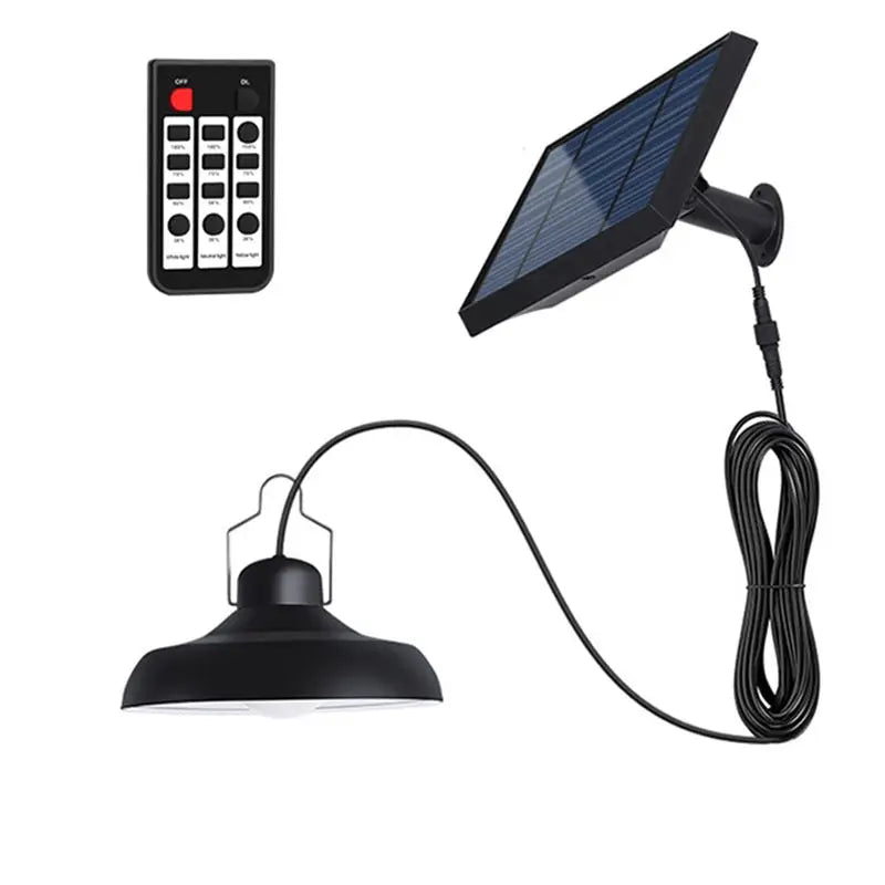 lampe solaire suspendue led moderne panneau solaire télécommande noire abri jardinextérieur