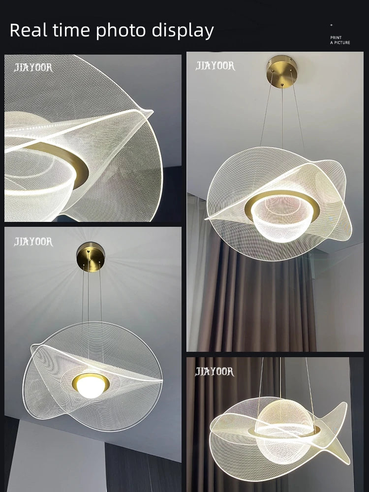 lumière suspendue moderne or blanc gris plissée ondulée transparente minimaliste