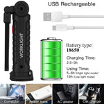 lampe travail rechargeable usb aimant noir lumiere led forte réglages luminosité camping auto défense