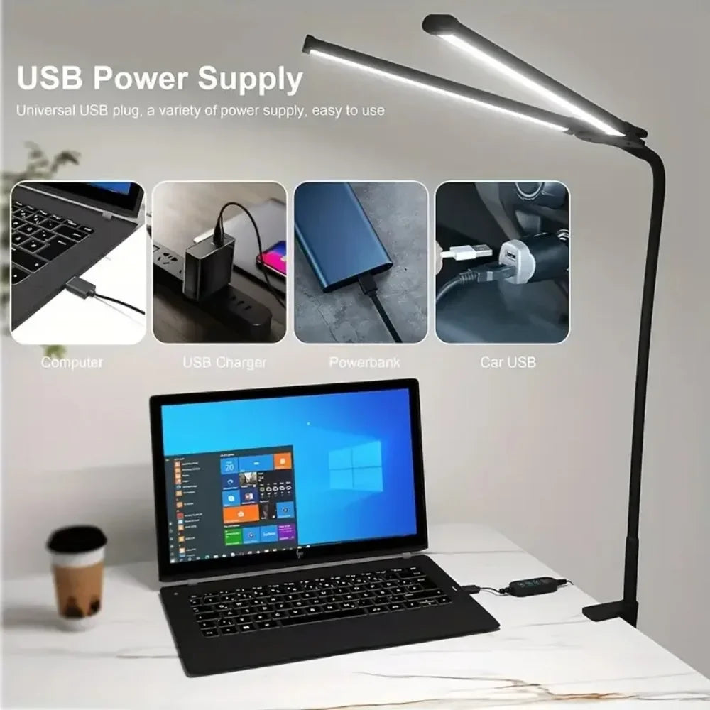 lampe double tête led noir moderne gooseneck adaptable usb étude lecture piano