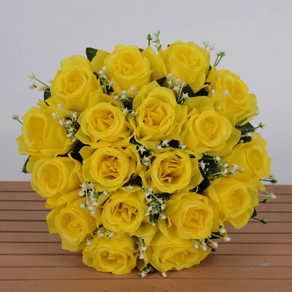 décoration intérieure bouquet roses artificielles 18 fleurs 37cm vert clair violet rose
