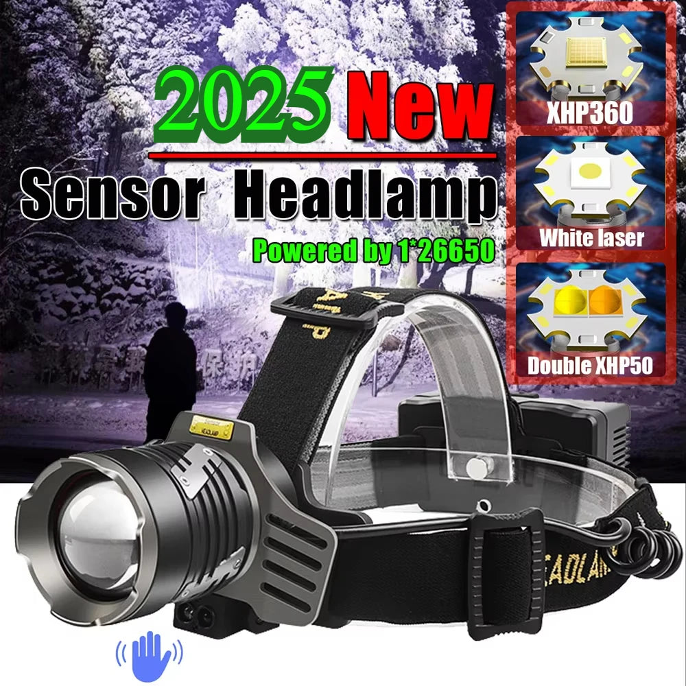 lampe frontale led rechargeable batterie 26650 ip68 étanche camping chasse pêche