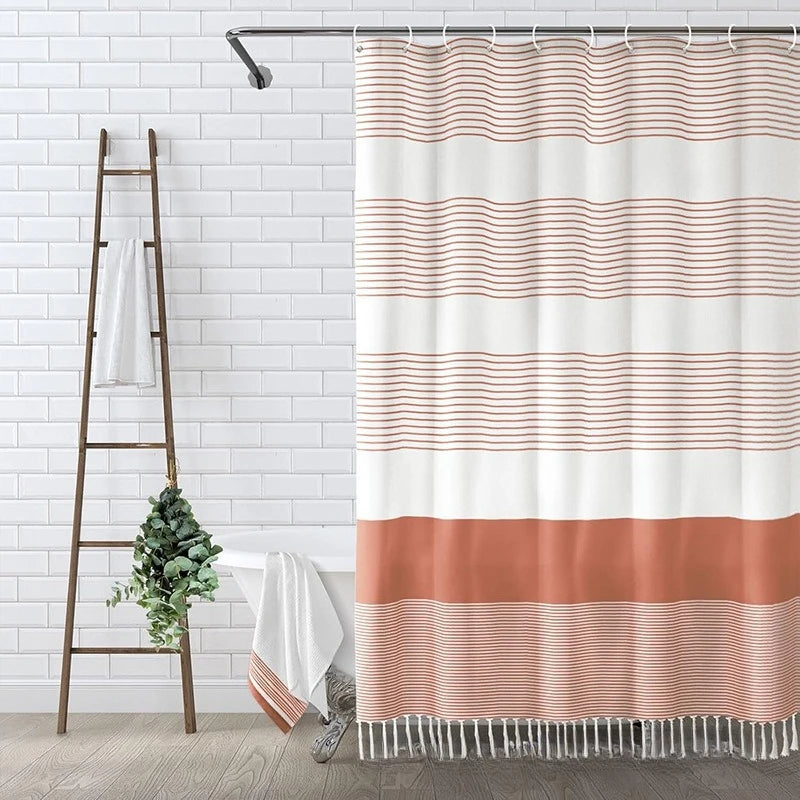 rideau douche polyester bleu clair rayures horizontales plissé moderne opale