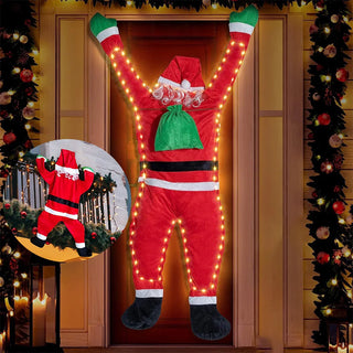 décoration noël père noël suspendu tissu lumières led rouge blanc vert festive