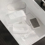 distributeur savon liquide blanc moderne adhésif transparent strié éponge cuisine
