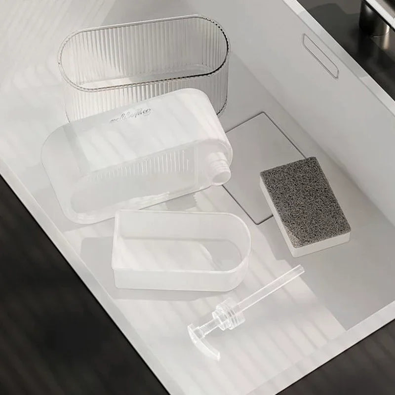 distributeur savon liquide blanc moderne adhésif transparent strié éponge cuisine