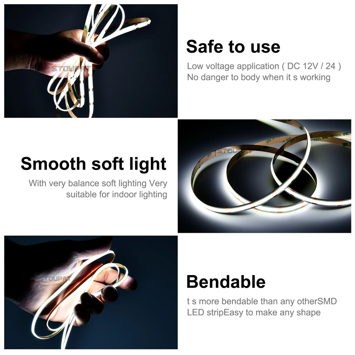 ruban led flexible blanc moderne adhésif 3000k 6000k connecteur câble 24v 50000h