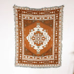 tapis boho floral franges crochet marron jaune beige rose vert