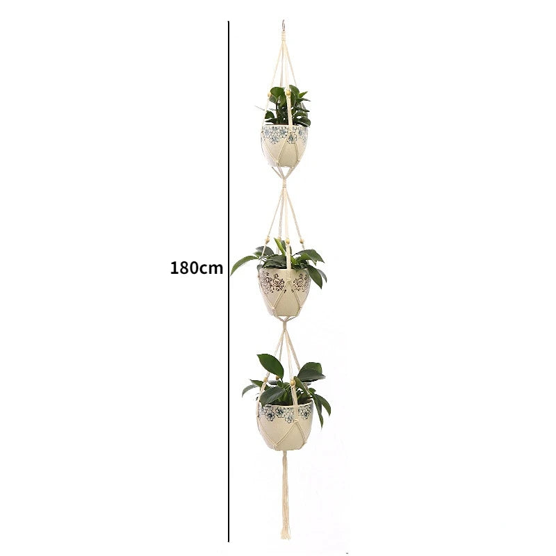porte plantes suspendus macramé bois boho pots fleurs jardins decoration balcon maison