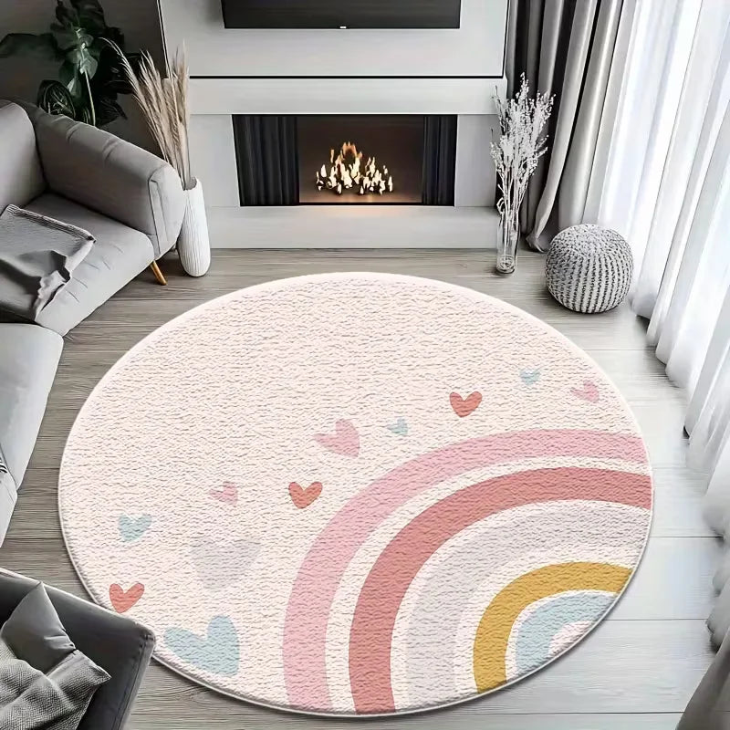 tapis rond arc ciel coeurs pastel moderne anti dérapant polyester chambre salon bureauextérieur déco