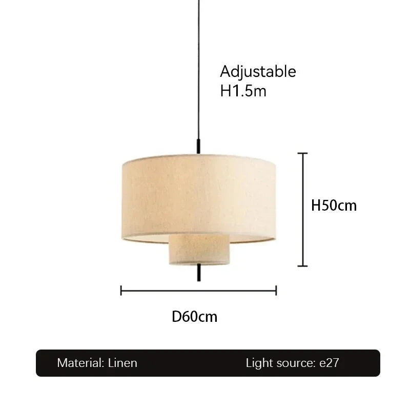 Suspension lumineuse moderne toile lin beige clair câble noir opaque chambre salon