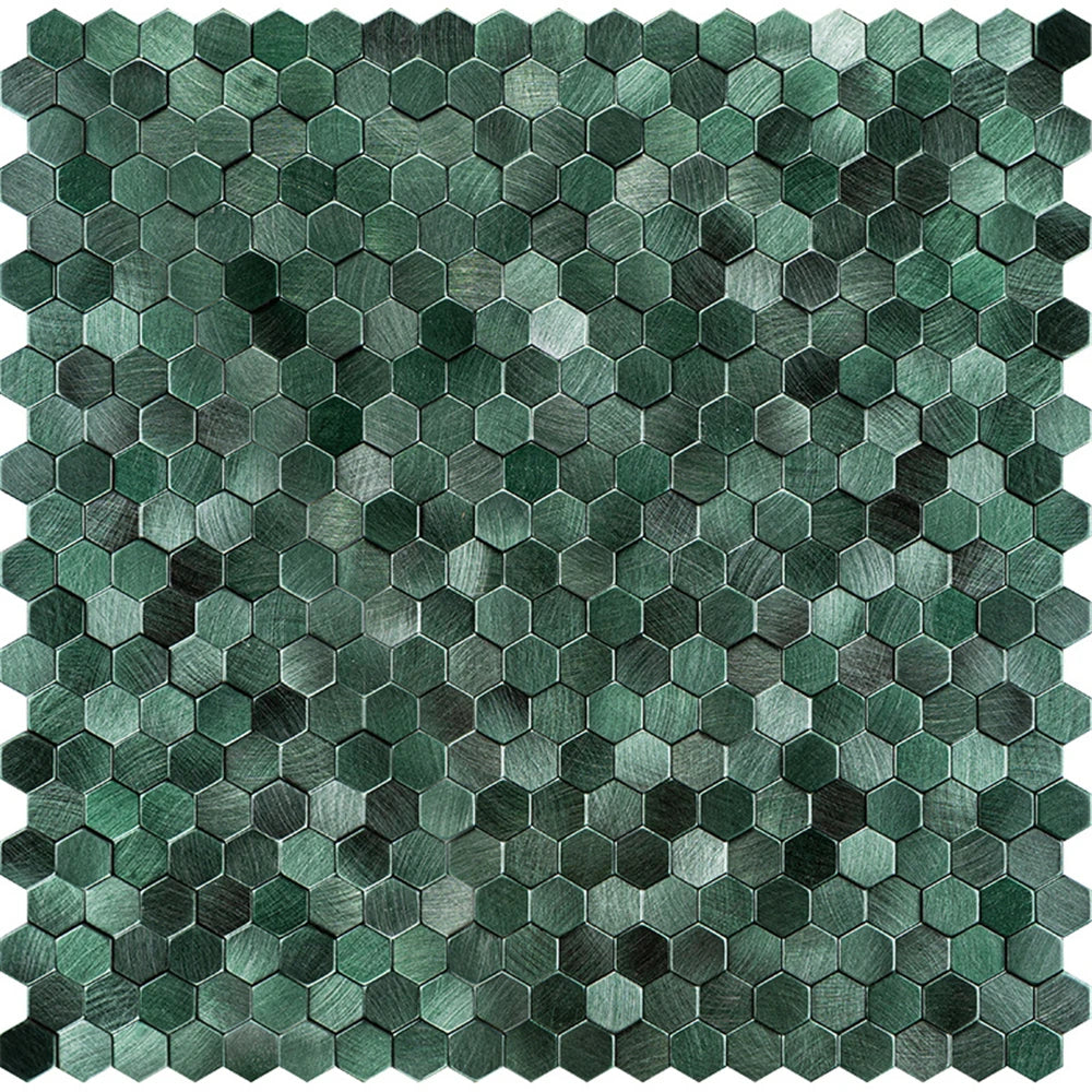 mosaïque murale 3d hexagonale métallique brossée moderne minimaliste vert marron gris beige autoadhésive