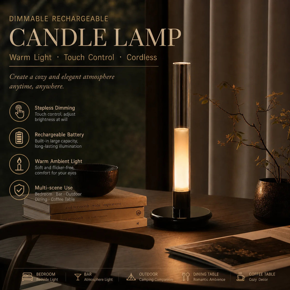lampe rechargeable led tactile noire transparente moderne chambre sans fil