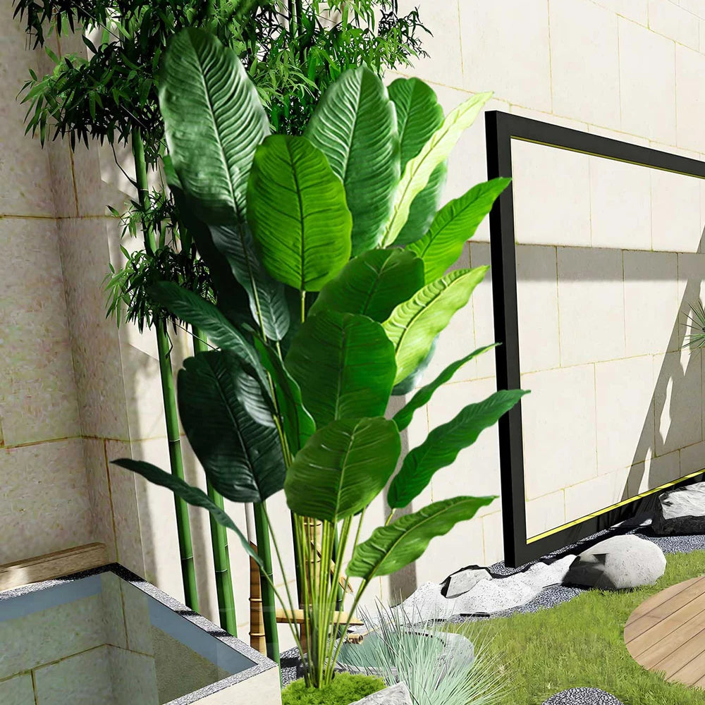 plantes artificielles arbres tropicaux feuilles bananier decoration exterieur vert plastique grandes feuilles