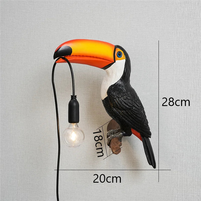lampe oiseau toucan résine led moderne noir orange jaune blanc éclairage mur applique chambre