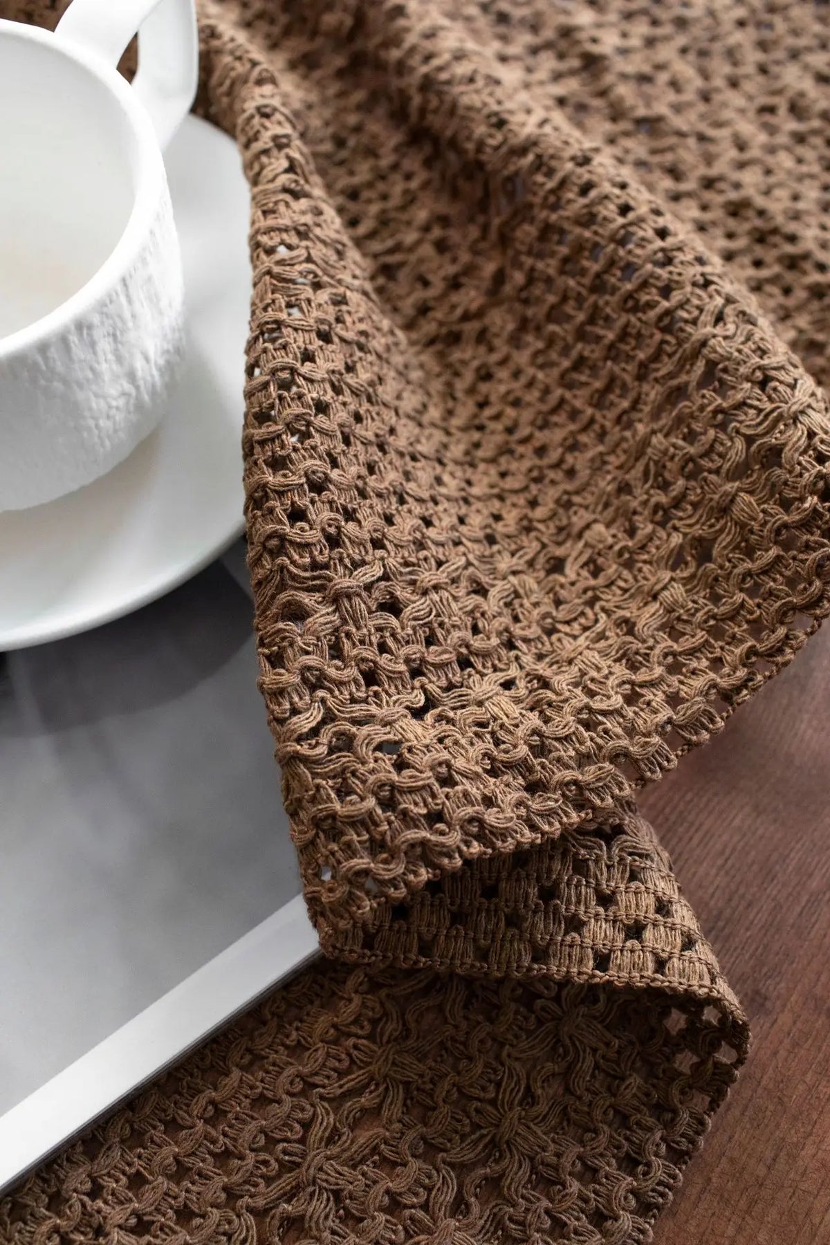 serviette table marron clair tissée motifs géométriques simple moderne rustique coton polyester maison cuisine