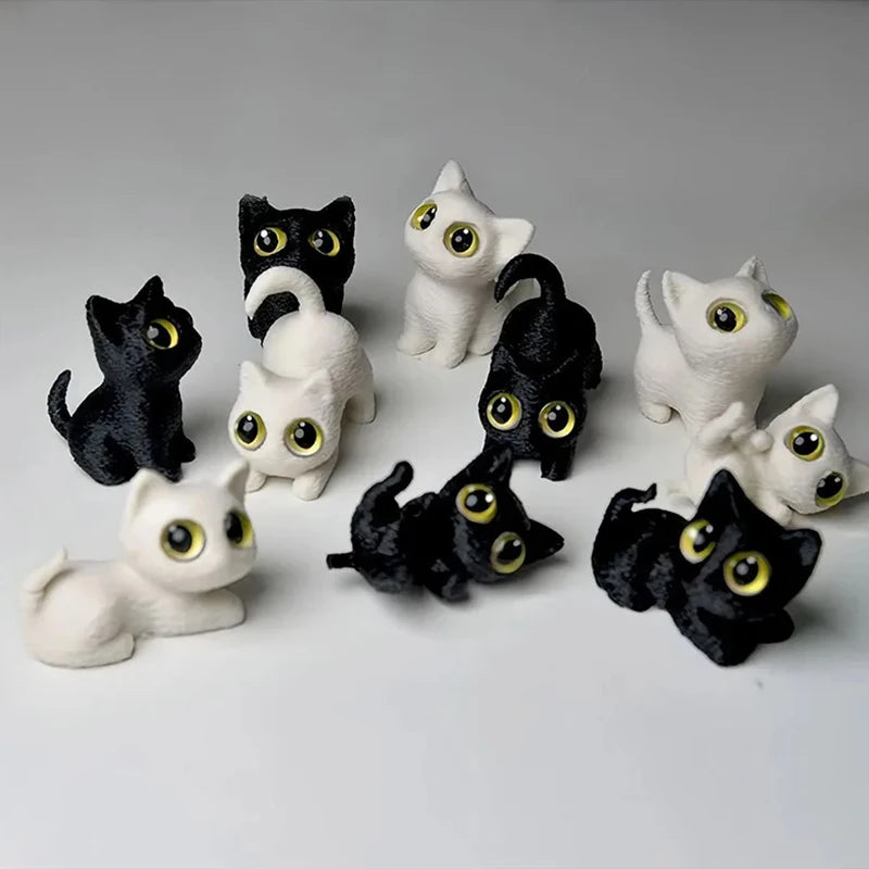figurines chats miniature résine noir blanc yeux jaunes brillants cartoon mignon décoration erotiquecollector