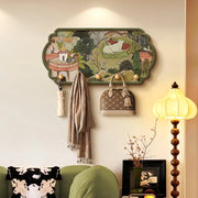 patère murale décoration florale oiseaux papillons bois crochets étagère clé sac manteau vintage asiatique