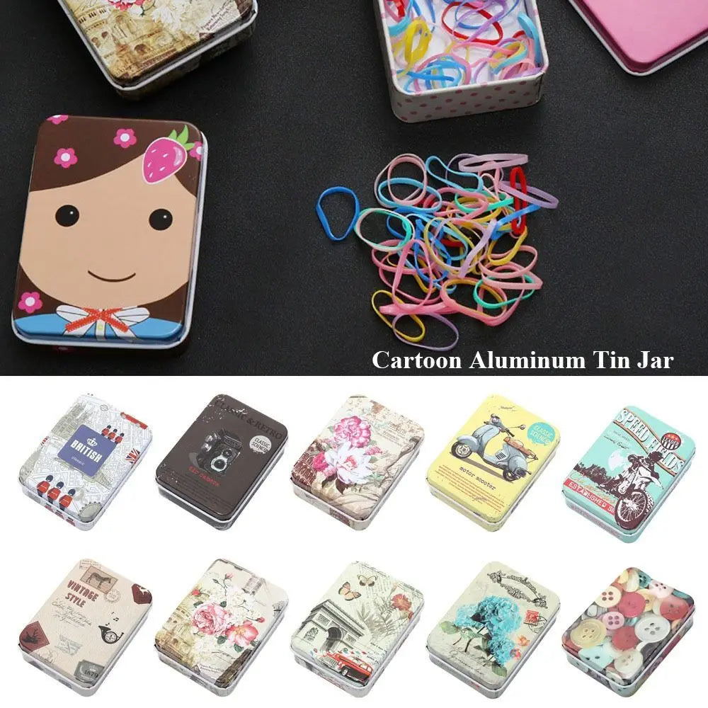 boîtes métalliques multicolores motifs vintage réutilisables rangement accessoires cosmétiques élastiques moderne respectueux environnement
