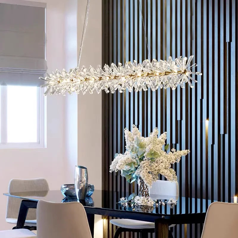 Chandelier moderne or cristal led suspension lumineuse contemporaine verte fluorescente