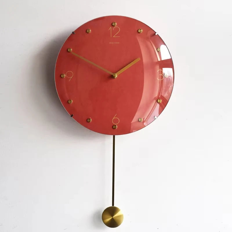 horloge murale rouge moderne nordique aiguille numérique verre cristal salon décoration vintage pendule dorée