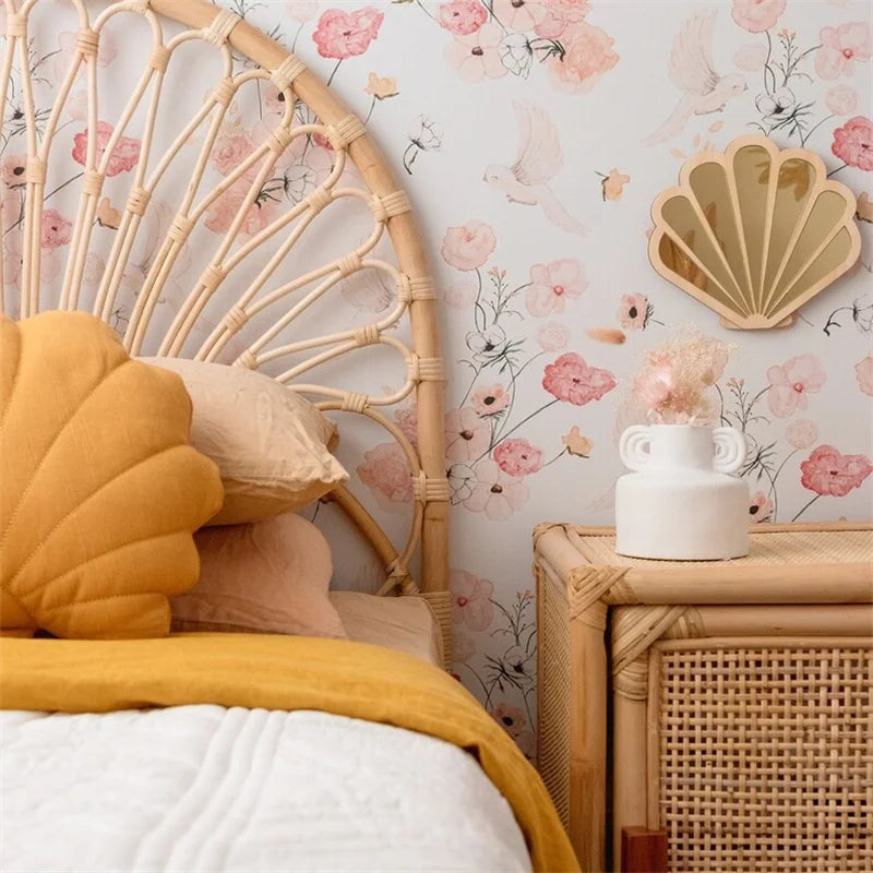 miroir coquillage forme moderne clips texture bois beige clair décoration chambre salon minimaliste
