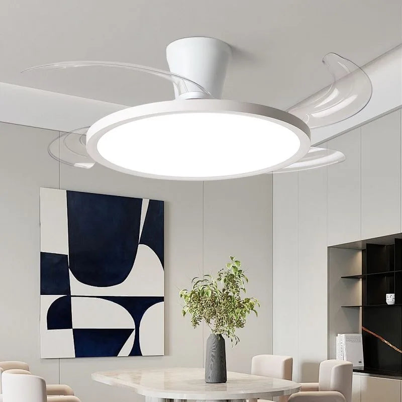ventilateur led moderne invisible 48 pouces moteur dc grande puissance air pales pliables blanc