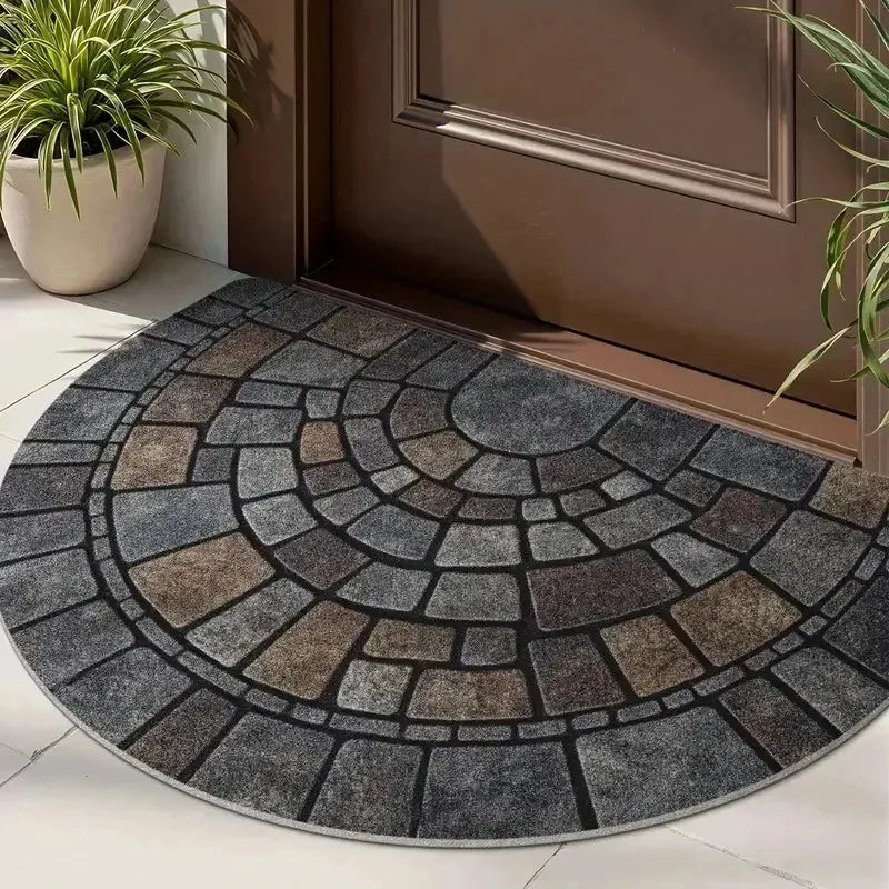 tapis demi circulaire moderne noir blanc carreaux géométriques antidérapant extérieur salon opacité adhésif polyester