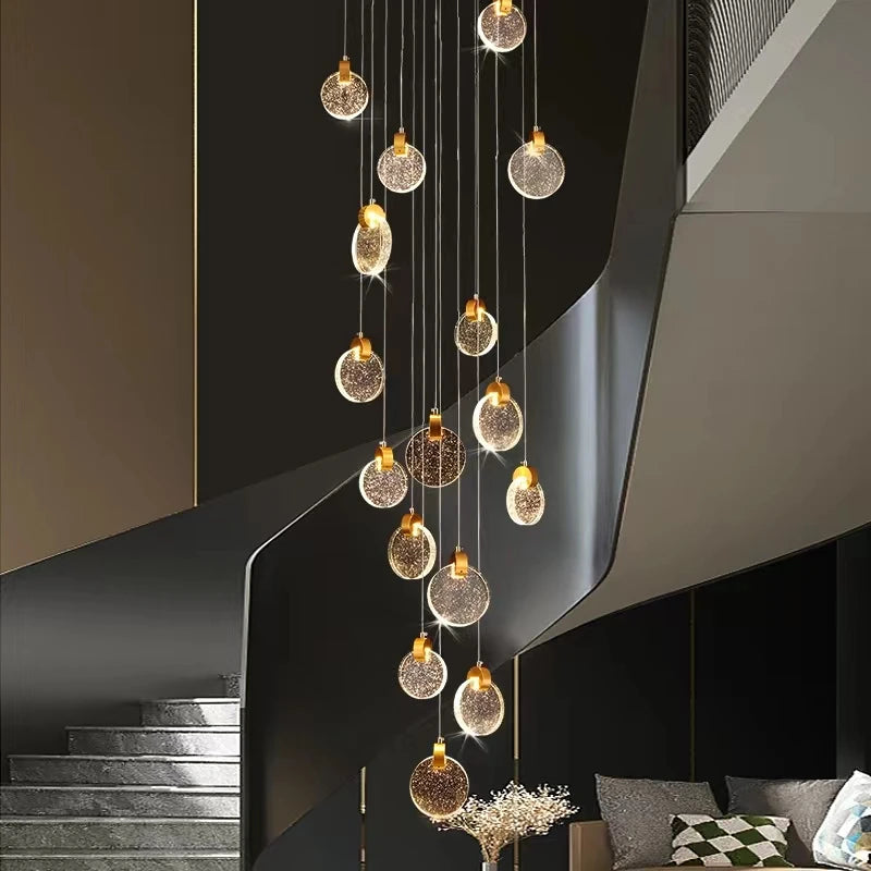 suspension lumineuse moderne cristal transparent dorées salon restaurant chambre principal