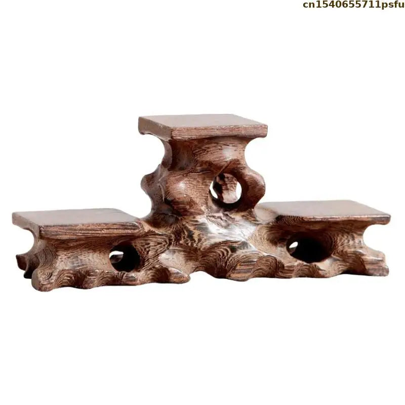 support plante bois sculpté artisanal marron foncé pot fleurs décoration végétale rustic stand