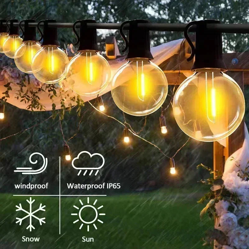 guirlande lumineuse solaire 25 ampoules led jaune doré ip65 vintage modes clips