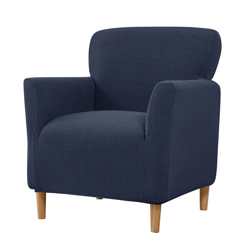 housse fauteuil jacquard carreaux moderne bleu beige gris extensible adhésif