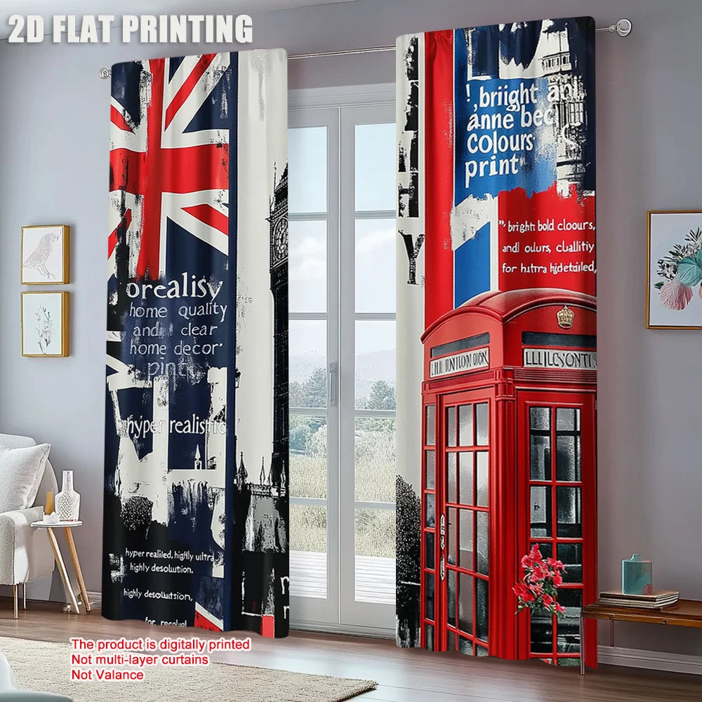 rideaux drapeaux britanniques union jack cabine téléphonique big ben deux pièces polyester moderne