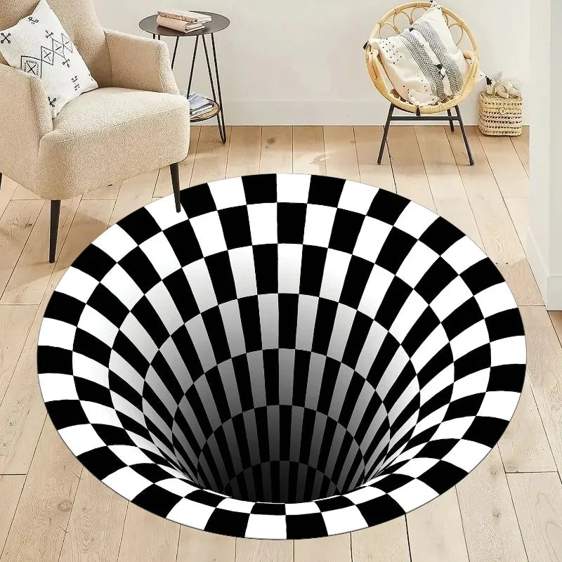 tapis moderne effet 3d noir blanc contemporain salon chambre salle bain 80x80cm 120x120cm